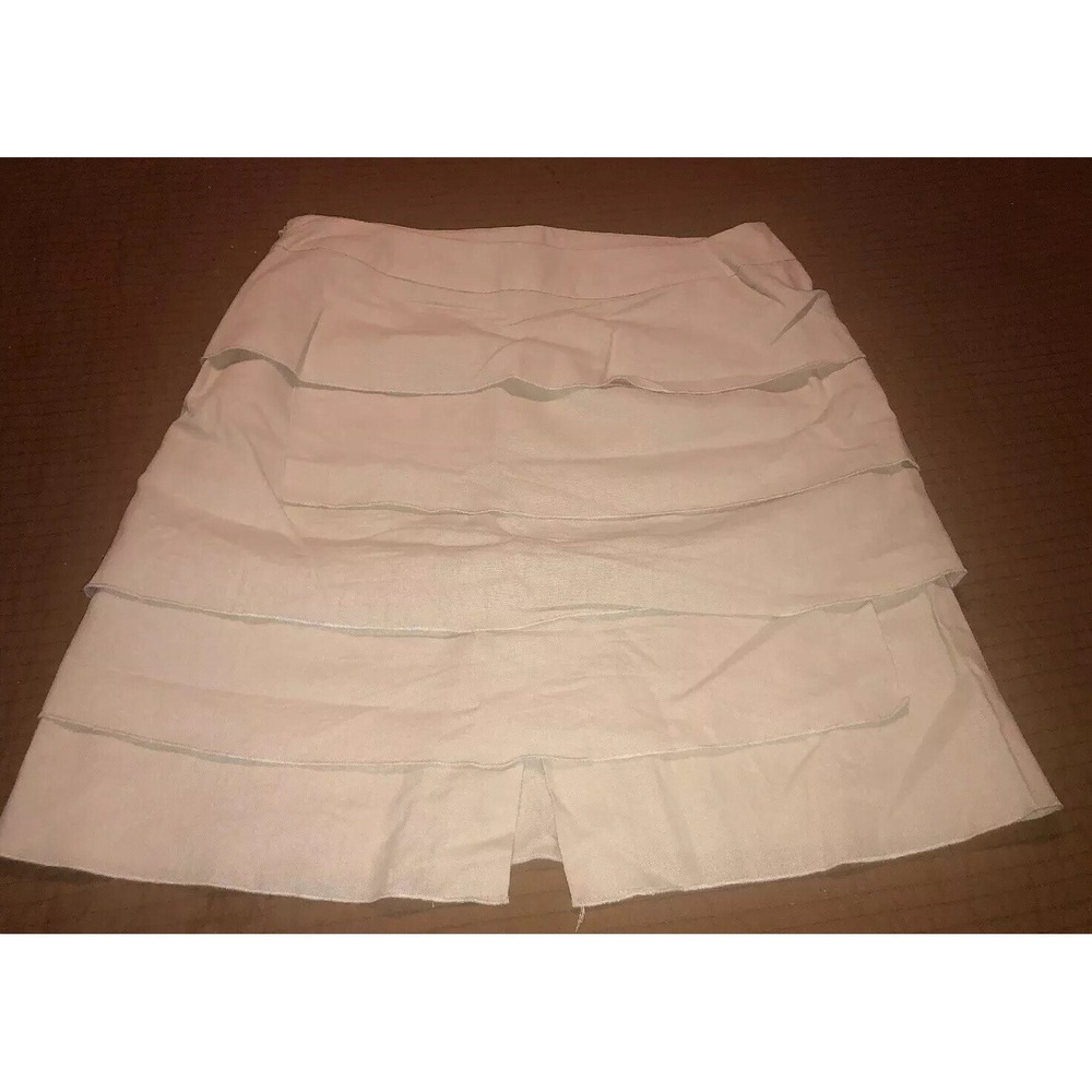 LARRY LEVINE‎ Light Beige Linen Blend Lined Ruffle Straight SKIRT Sz 12